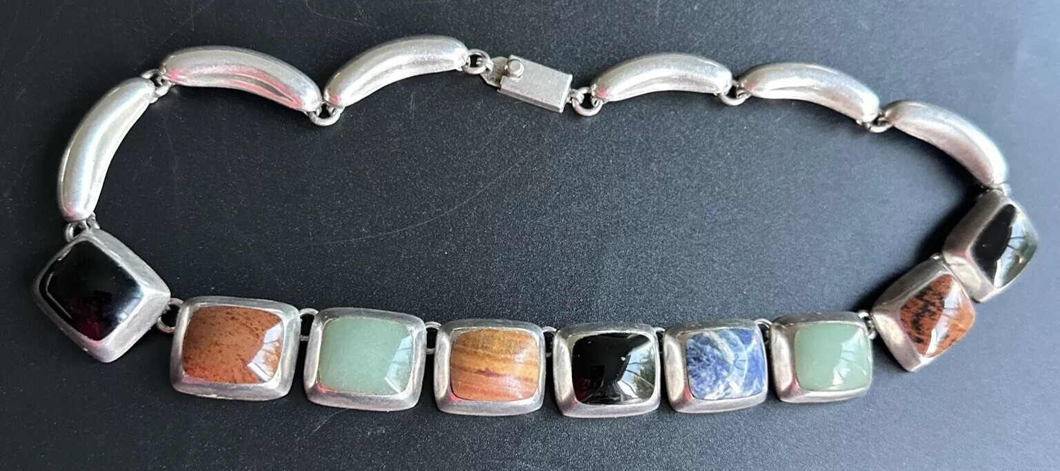 925 Sterling Silver Cabochon Multi Gemstones Neck… - image 13