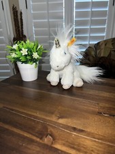Steiff Unica Unicorn White Plush Stuffed Animal Toy 6" 087745 Button In Ear