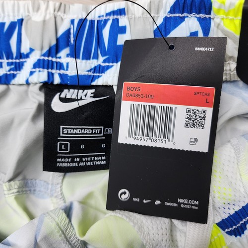 NIKE Boys Shorts Size Large White Gray Blue Volt Athleisure DA0853 100 - Picture 3 of 5