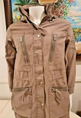 All Saints Spitalfields Gray Khaki Skyler Parka Anorak Coat Jacket Full Zip  XS