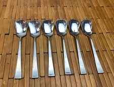 6 Stainless  Nakazato Japan 5 1/4" Square- Edge  Spoons Dessert  Sugar Coffee