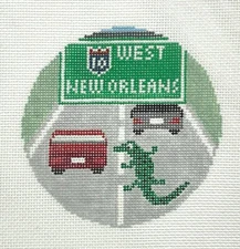 NEEDLE NOLA Gator on Highway New Orleans Ornament Handpainted Needlepoint Canvas