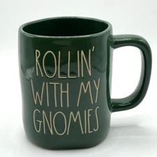Rae Dunn NWT Rollin With My Gnomies Green  Glazed Ceramic Artisan Collection Mug
