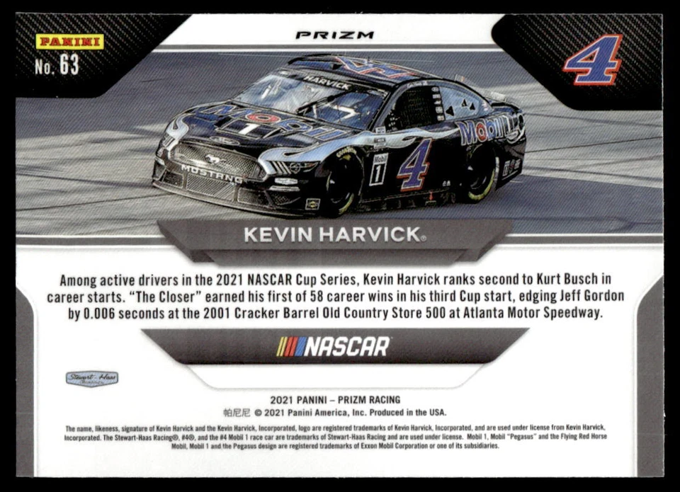 Kevin Harvick 2021 Panini Prizm # 63 Blue Prizm - Image 2 of 2