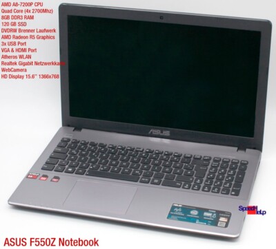 Notebook Asus F550Ze F550Z AMD A8-7200P Laptop AMD Radeon R5 Dvdrw