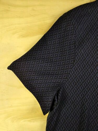 Express Shirt Mens Large Navy Blue Black Diamond Pattern Short Sleeve Crew Neck - Picture 7 of 15