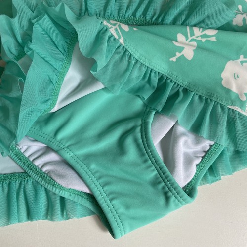 Hanna Andersson Size 4 Size 5 Girls Aqua Green Blue Tropical swimsuit tankini - Picture 3 of 6