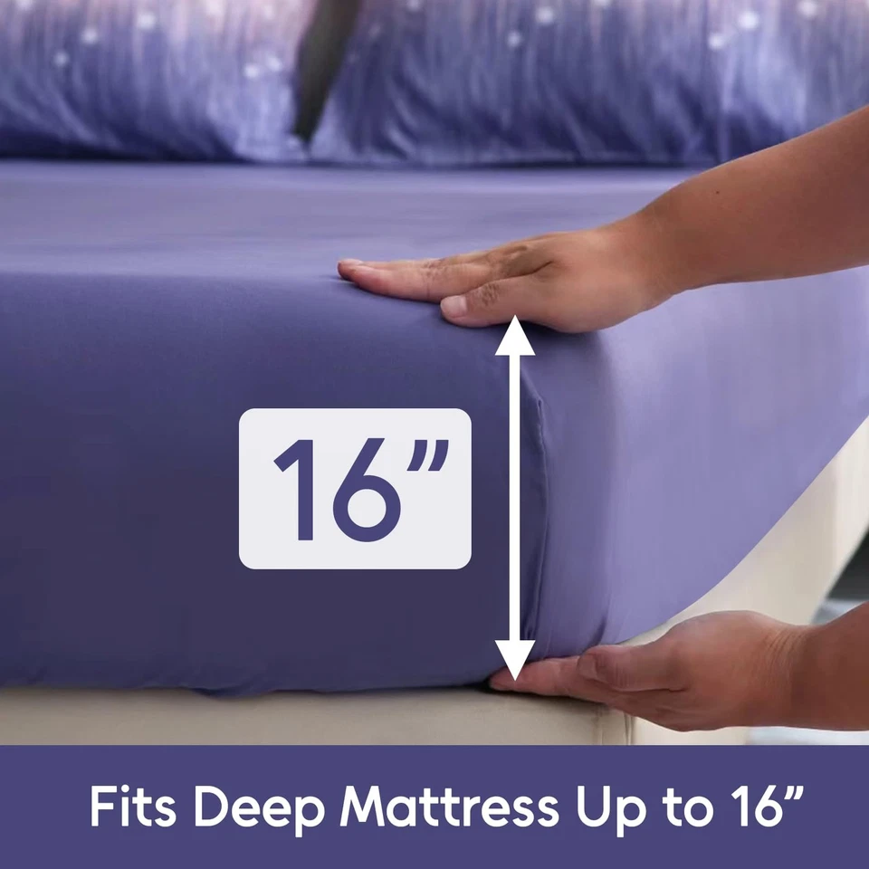 Juego de cama floral tamaño king, 6 piezas, bolsillo profundo púrpura ajustado, cómodo y transpirable... Foto 4 de 4