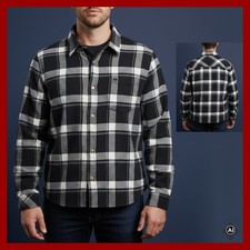 Orvis Plaid Flannel Shirt Men's S CH Snap Front Classic Long Sleeve Black White