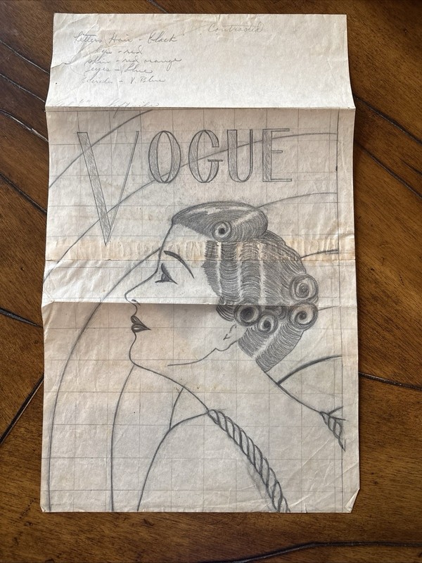 Vintage Vogue Unique Original Sketch Plus Smaller Drawings- Vintage Paper