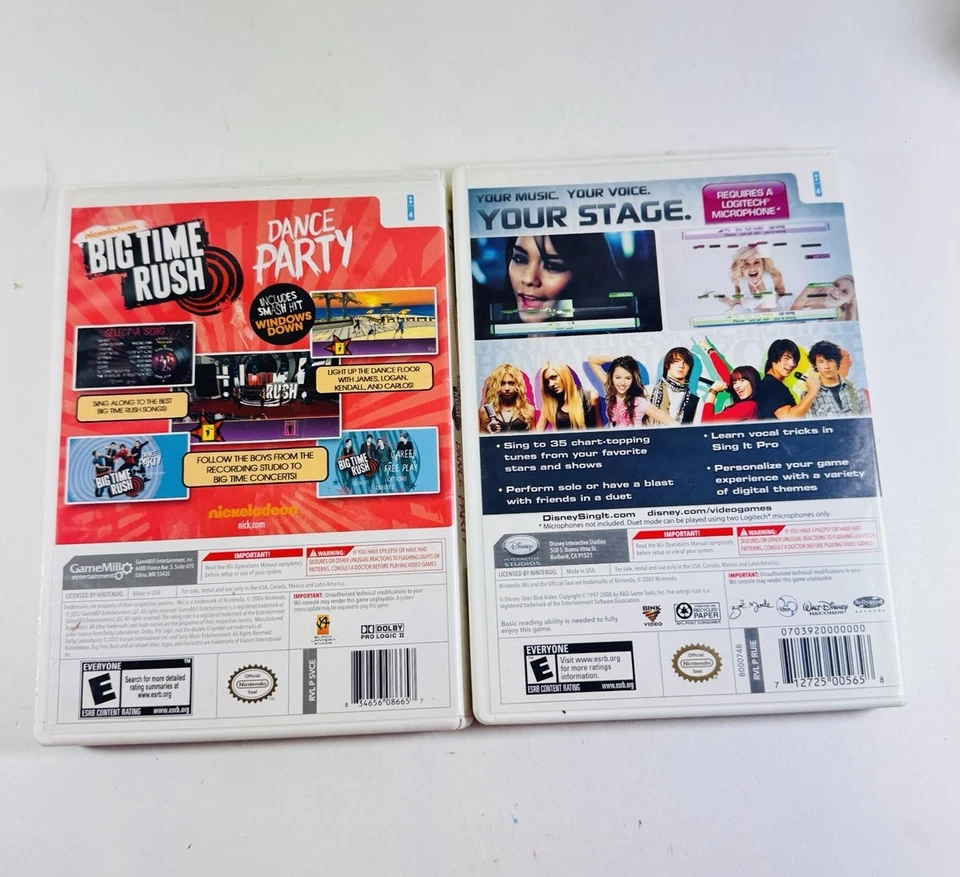 Lote de 2 Juegos Nintendo Wii Disney Sing It And Big Time Rush Dance Party ML417 Foto 3 de 3