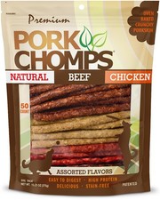 Pork Chomps Dog Chews, 5-inch Munchy Sticks, Assorted Flavors, 50 Count Pack...