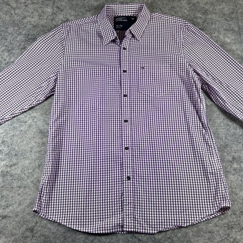 Abercrombie & Fitch Sukienka Koszula Męska Fioletowa XL Gingham Krata Button Down - Zdjęcie 1 z 9