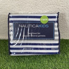 Nautica 3 Piece Twin Sheet Blue Stripes Flat Sheet Fitted Sheet Pillowcase