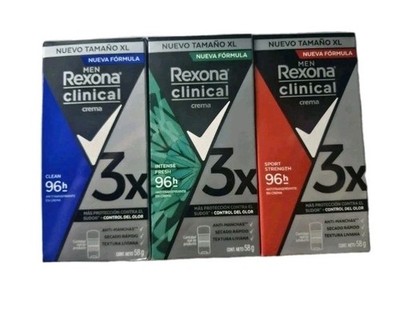 Rexona 3 Pack  Antiperspirant Clinical Crema 96h Men 58g Clean SPORT Intense  