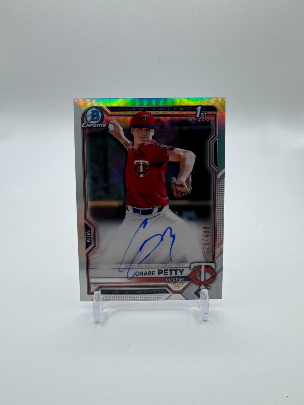 Chase Petty 2021 1st Bowman Chrome AUTO REFRACTOR /499 Reds Twins Prospect N6