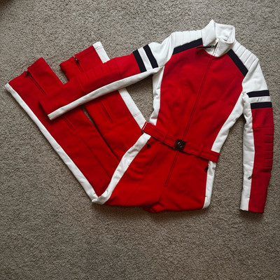 Bogner Talisha Cat Padded Belted Ski Suit Red Navy Blue White US 6 Long