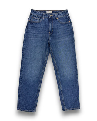 H&M Damen Jeans Mom Slim Fit High Waist Ankle Jeans Gr. 34 Blau Hose