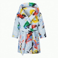 Kids Hooded Bathrobe Flannel Emergency Vehicles Police Car Fire Truck Ambulance