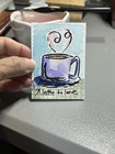 Joany ACEO Original 2.5 x 3.5 Watercolor & Ink Painting Coffee Cup  Signed 2026 — photo 2
