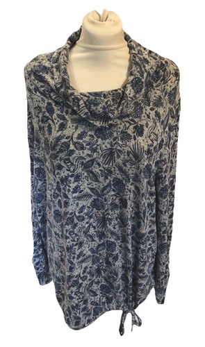 MANTARAY Grey/Blue Jersey Top Slouch Neck Waist Tie U.K. 20 Free Post - 第 1/5 張圖片