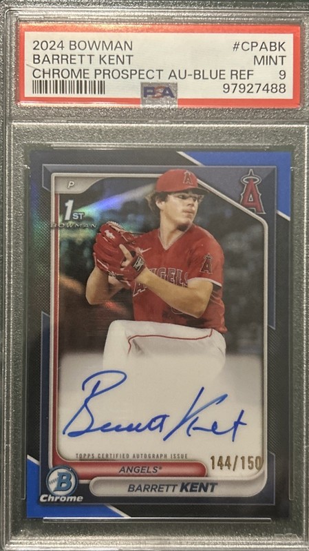 PSA 10 BARRETT KENT 2024 BOWMAN CHROME PROSPECT AUTO 1ST BLUE ref /150