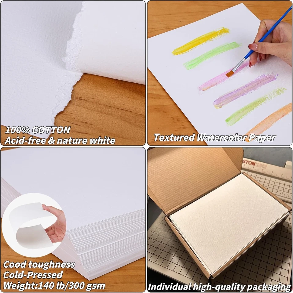 300 hojas de papel de acuarela de algodón a granel 140 lb 300 GSM papel de arte 9 x 12 pulgadas Foto 3 de 4