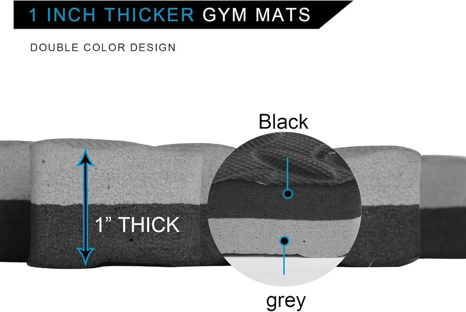 Tapetes de ginástica de espuma EVA grossa 1 pol 12 peças 48 pés quadrados intertravamento preto e cinza - Imagem 3 de 4