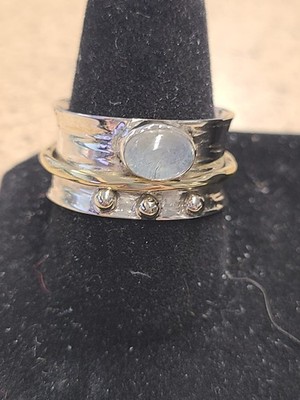 Sterling Silber Mondstein breiter Bandring Größe 9