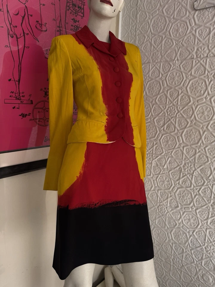 Vintage 1990s Designer Moschino Couture Sheath Dress And Jacket-Dip Due-Wool-4 - Image 2 of 4