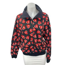 Love Moschino Black Red Thunder Hearts Long Sleeve Full Zip Sweatshirt Top Sz 4