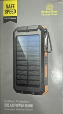 Portable Solar Power Bank Charger for cell phone w/flashlight, compass,clip BNIB