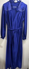 Vintage Granny core Long Blue Satin Avon Fashions Robe S/M Long Sleeve