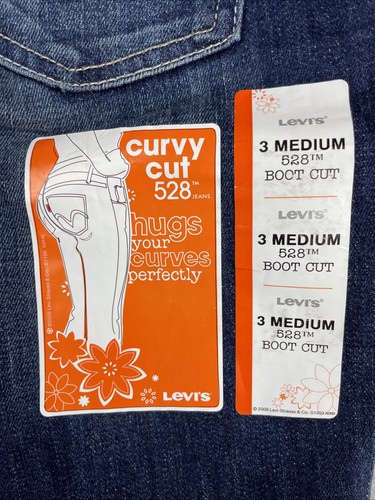 Levi’s Curvy Boot Cut 528 Juniors 3 Medium Distressed Iced Indigo Stretch Jeans - Picture 7 of 19