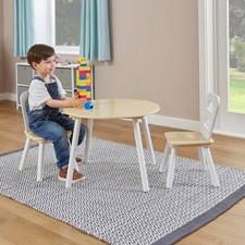 Liberty House Toys TF4915-N Kids Wooden Round Table and 2 Chairs Set, White and