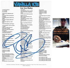 Vanilla Ice Signed Ice Ice Baby Lyrics Sheet COA Exact Proof Autographed