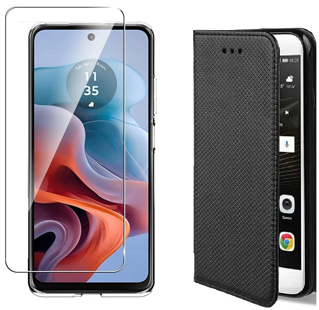 Coque pour Motorola Moto E13 noir + Verre trempé Etui Housse