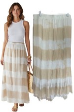 Chico's Plisse Maxi Long Skirt Boho Coastal Beige and White Size 2 Medium