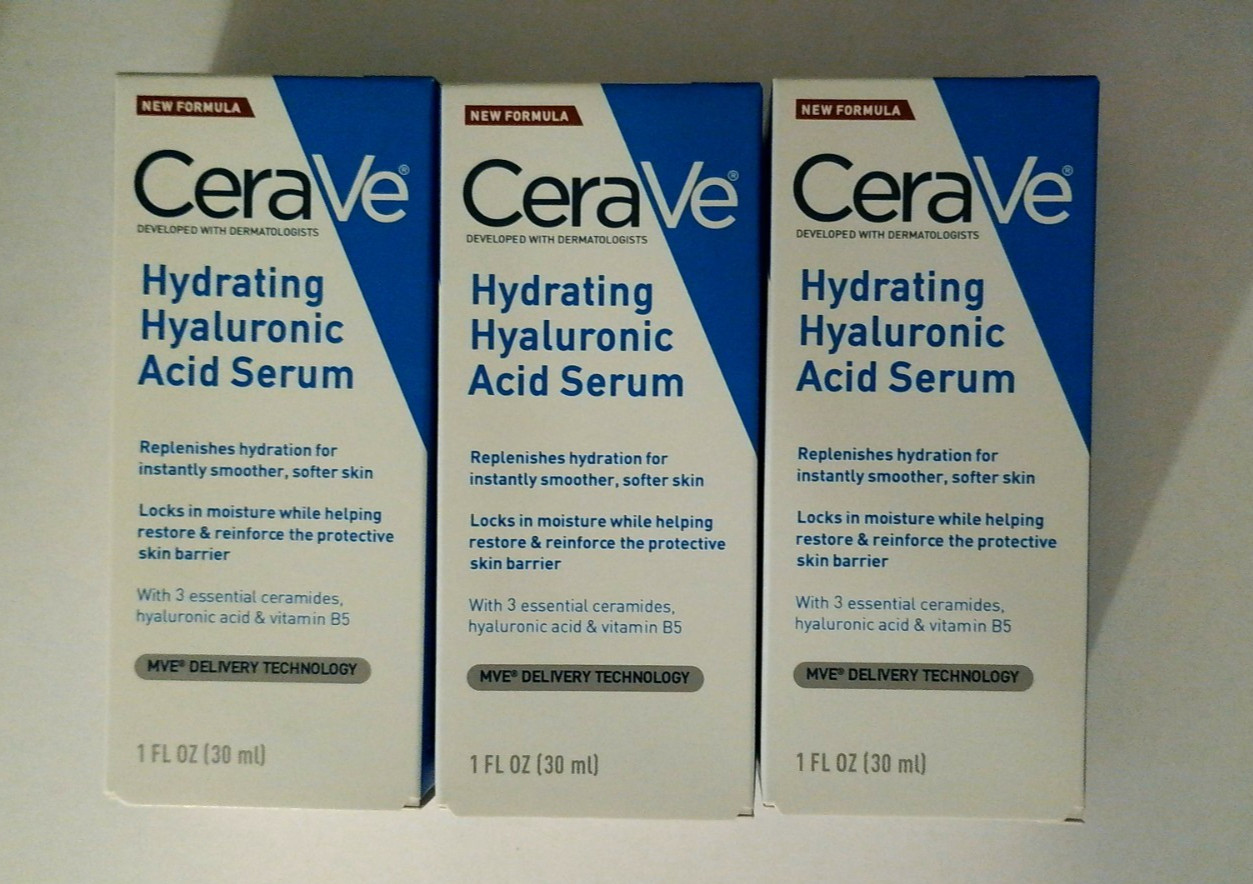 3 PACK Cerave Hydrating Hyaluronic Acid Face Serum - 1oz. (30ml)