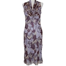 Vintage Silk Cowl Neck Midi Dress Purple Abstract Sleeveless 10 Y2K Fairygrunge