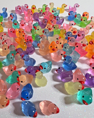100 Pack Tiny Resin Ducks Glow in the Dark - various colors