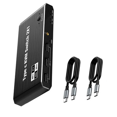 2x1 8K USB C KVM Switch 100W PD Charge Type C DisplayPort For 2 Laptop 1 Monitor