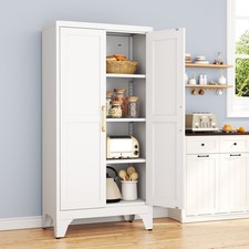 Metal Pantry Cabinet w/ 2 Doors & 3 Adjustable Shelves, Kitchen Storage Cabinet