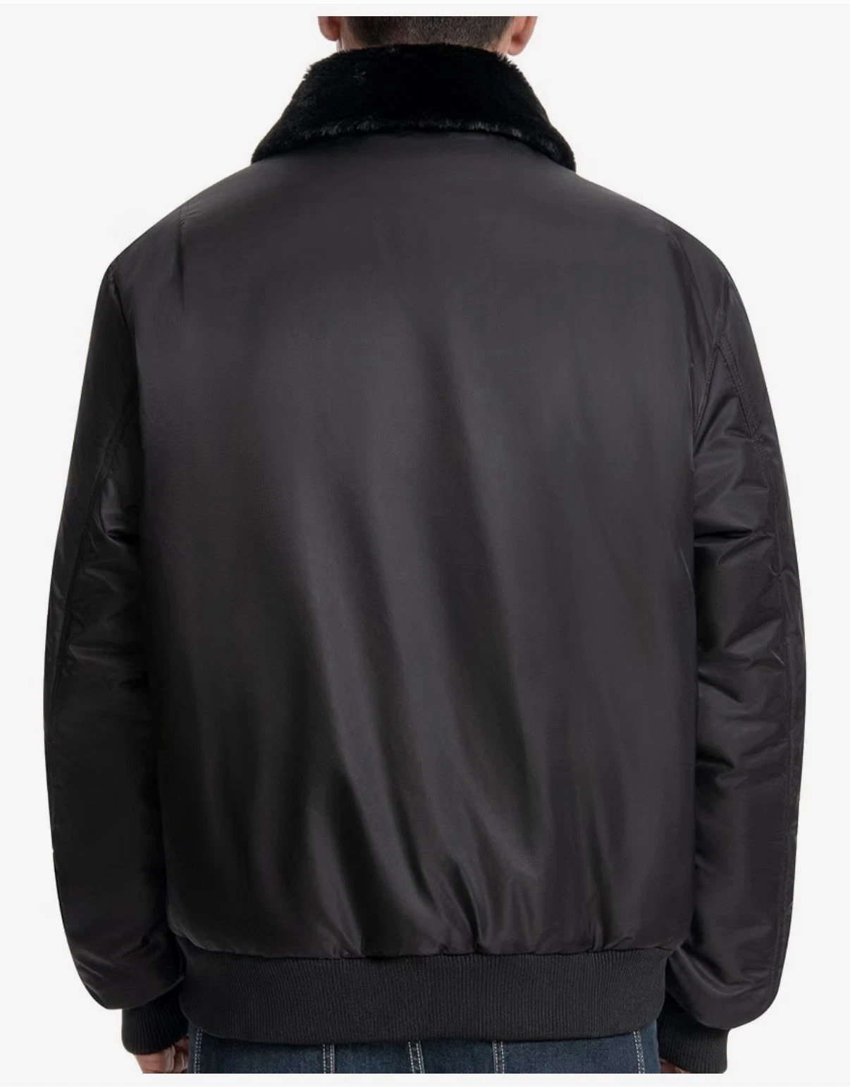 Alpine Swiss James Mens Small Bomber Flight Jacket Black Faux Fur Collar NWT image 4