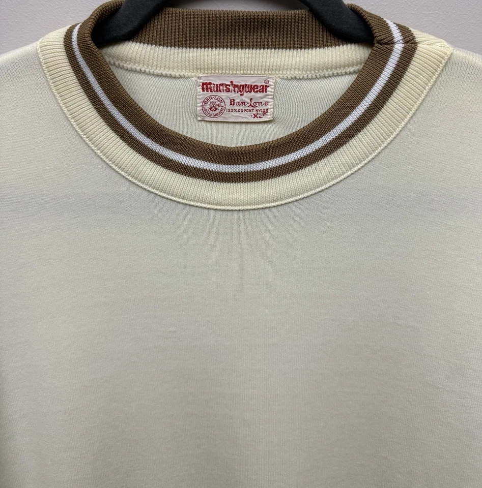 Vintage Munsingwear Ban Lon DuPont Nylon Mens Beige Short Sleeve Shirt XL - Image 2 of 4