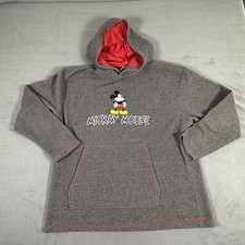 Vintage Mickey Mouse Hoodie Adult M Gray Fleece Sweatshirt 90s Embroidered Y2K