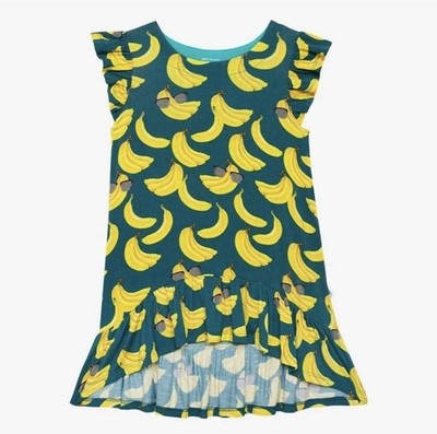 NWT Posh Peanut Big Girls Banana Print Hi-Low Ruffle Dress in Aqua & Yellow 8