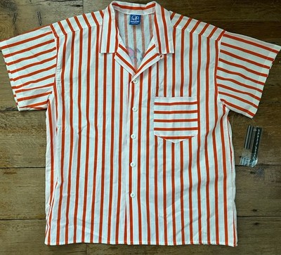 WOW!  Vtg Op Ocean Pacific Orange Striped Shirt Surf Camp Cool Graphics 80's NWT