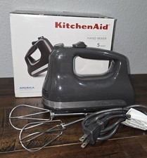 KitchenAid KHM512GT Mezclador de mano de 5 velocidades Tempest-Gray con batidores turbo de acero inoxidable usado en excelente estado