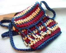 Hand Crocheted Crossbody Purse Beaded Striped Boho M261726
